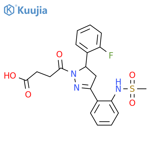 4-5-(2-fluorophenyl)-3-(2-methanesulfonamidophenyl)-4,5-dihydro-1H-pyrazol-1-yl-4-oxobutanoic acid structure