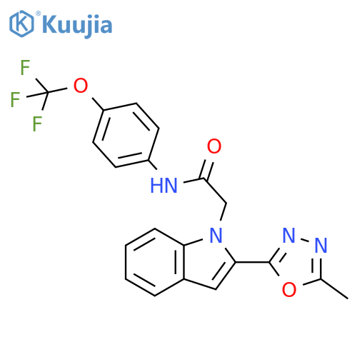 2-2-(5-methyl-1,3,4-oxadiazol-2-yl)-1H-indol-1-yl-N-4-(trifluoromethoxy)phenylacetamide structure