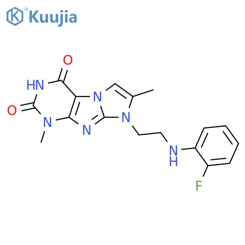 8-{2-(2-fluorophenyl)aminoethyl}-1,7-dimethyl-1H,2H,3H,4H,8H-imidazo1,2-gpurine-2,4-dione structure