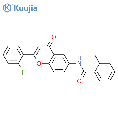 N-2-(2-fluorophenyl)-4-oxo-4H-chromen-6-yl-2-methylbenzamide structure