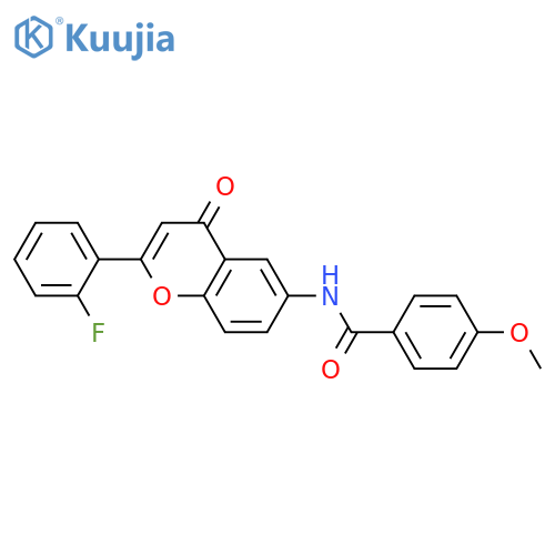 N-2-(2-fluorophenyl)-4-oxo-4H-chromen-6-yl-4-methoxybenzamide structure