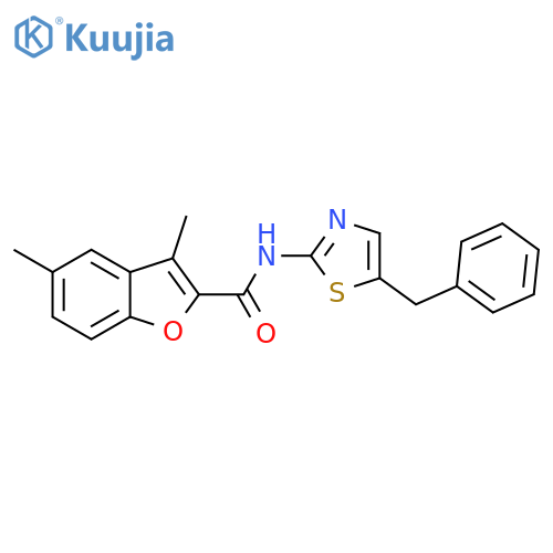 N-(5-benzyl-1,3-thiazol-2-yl)-3,5-dimethyl-1-benzofuran-2-carboxamide structure