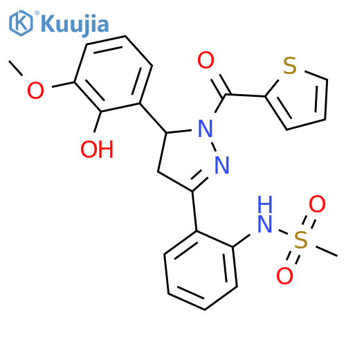 N-{2-5-(2-hydroxy-3-methoxyphenyl)-1-(thiophene-2-carbonyl)-4,5-dihydro-1H-pyrazol-3-ylphenyl}methanesulfonamide structure