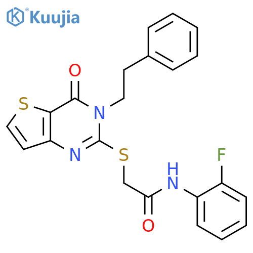 N-(2-fluorophenyl)-2-{4-oxo-3-(2-phenylethyl)-3H,4H-thieno3,2-dpyrimidin-2-ylsulfanyl}acetamide structure