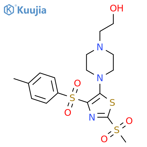 2-{4-2-methanesulfonyl-4-(4-methylbenzenesulfonyl)-1,3-thiazol-5-ylpiperazin-1-yl}ethan-1-ol structure