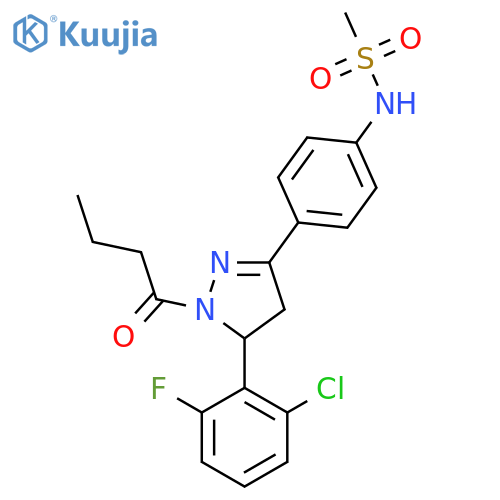N-{4-1-butanoyl-5-(2-chloro-6-fluorophenyl)-4,5-dihydro-1H-pyrazol-3-ylphenyl}methanesulfonamide structure