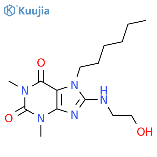 7-hexyl-8-(2-hydroxyethyl)amino-1,3-dimethyl-2,3,6,7-tetrahydro-1H-purine-2,6-dione structure