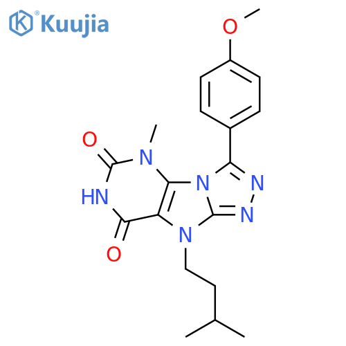3-(4-methoxyphenyl)-5-methyl-9-(3-methylbutyl)-5H,6H,7H,8H,9H-1,2,4triazolo3,4-hpurine-6,8-dione structure