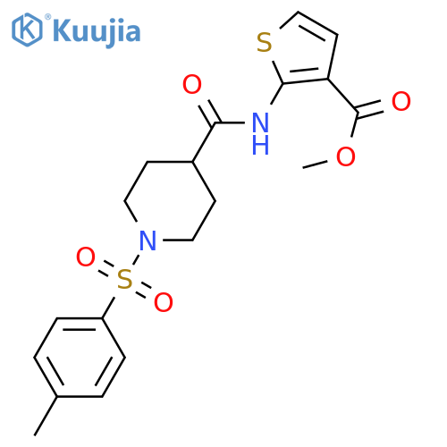 methyl 2-1-(4-methylbenzenesulfonyl)piperidine-4-amidothiophene-3-carboxylate structure