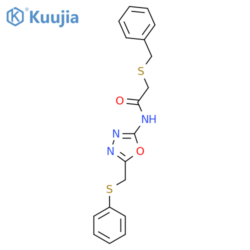 2-(benzylsulfanyl)-N-{5-(phenylsulfanyl)methyl-1,3,4-oxadiazol-2-yl}acetamide structure