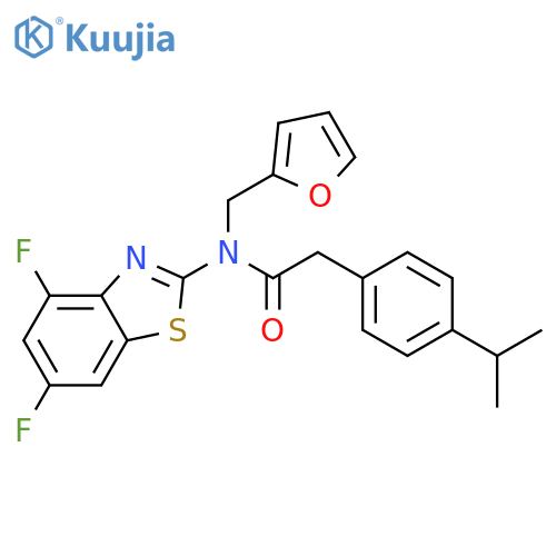 N-(4,6-difluoro-1,3-benzothiazol-2-yl)-N-(furan-2-yl)methyl-2-4-(propan-2-yl)phenylacetamide structure