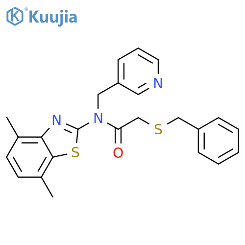 2-(benzylsulfanyl)-N-(4,7-dimethyl-1,3-benzothiazol-2-yl)-N-(pyridin-3-yl)methylacetamide structure