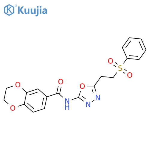 N-{5-2-(benzenesulfonyl)ethyl-1,3,4-oxadiazol-2-yl}-2,3-dihydro-1,4-benzodioxine-6-carboxamide structure
