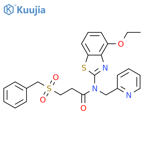N-(4-ethoxy-1,3-benzothiazol-2-yl)-3-phenylmethanesulfonyl-N-(pyridin-2-yl)methylpropanamide structure