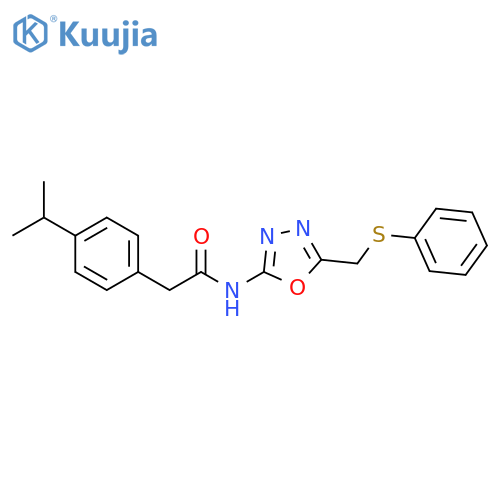 N-{5-(phenylsulfanyl)methyl-1,3,4-oxadiazol-2-yl}-2-4-(propan-2-yl)phenylacetamide structure