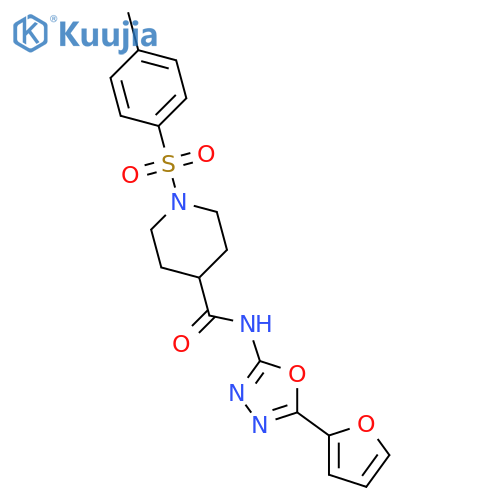 N-5-(furan-2-yl)-1,3,4-oxadiazol-2-yl-1-(4-methylbenzenesulfonyl)piperidine-4-carboxamide structure