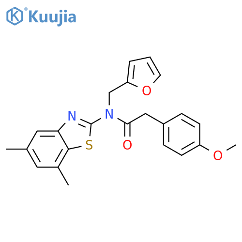 N-(5,7-dimethyl-1,3-benzothiazol-2-yl)-N-(furan-2-yl)methyl-2-(4-methoxyphenyl)acetamide structure
