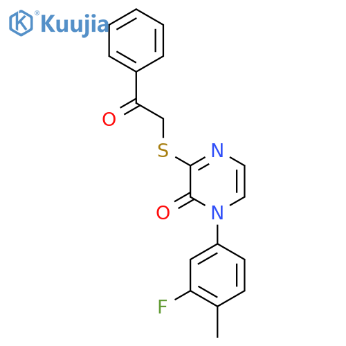 1-(3-fluoro-4-methylphenyl)-3-(2-oxo-2-phenylethyl)sulfanyl-1,2-dihydropyrazin-2-one structure