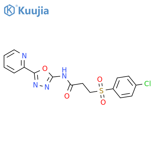 3-(4-chlorobenzenesulfonyl)-N-5-(pyridin-2-yl)-1,3,4-oxadiazol-2-ylpropanamide structure