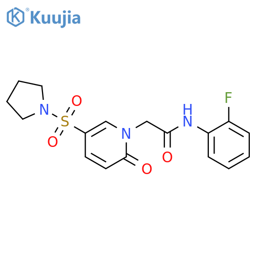 N-(2-fluorophenyl)-2-2-oxo-5-(pyrrolidine-1-sulfonyl)-1,2-dihydropyridin-1-ylacetamide structure