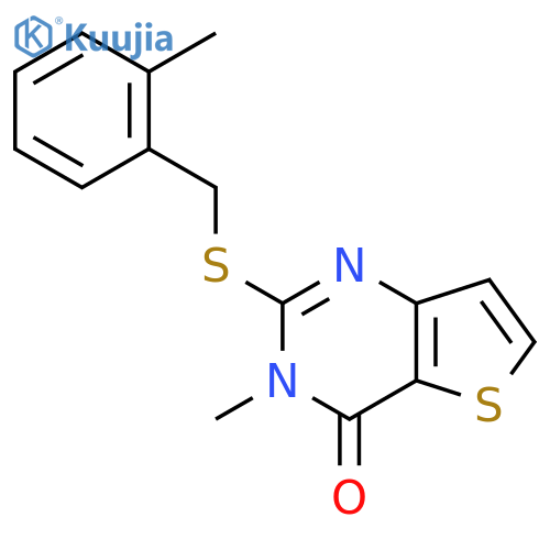 3-methyl-2-{(2-methylphenyl)methylsulfanyl}-3H,4H-thieno3,2-dpyrimidin-4-one structure