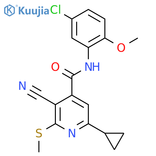 N-(5-chloro-2-methoxyphenyl)-3-cyano-6-cyclopropyl-2-(methylsulfanyl)pyridine-4-carboxamide structure