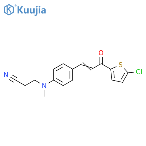 3-({4-(1E)-3-(5-chlorothiophen-2-yl)-3-oxoprop-1-en-1-ylphenyl}(methyl)amino)propanenitrile structure
