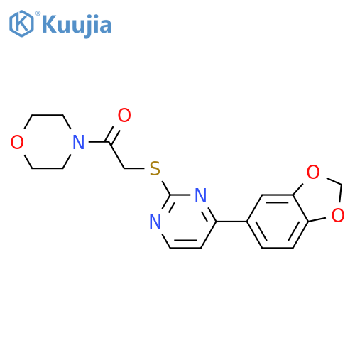 2-{4-(2H-1,3-benzodioxol-5-yl)pyrimidin-2-ylsulfanyl}-1-(morpholin-4-yl)ethan-1-one structure