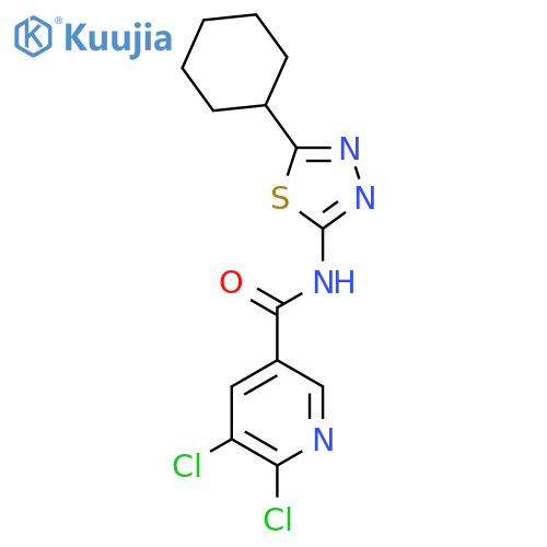 5,6-dichloro-N-(5-cyclohexyl-1,3,4-thiadiazol-2-yl)pyridine-3-carboxamide structure