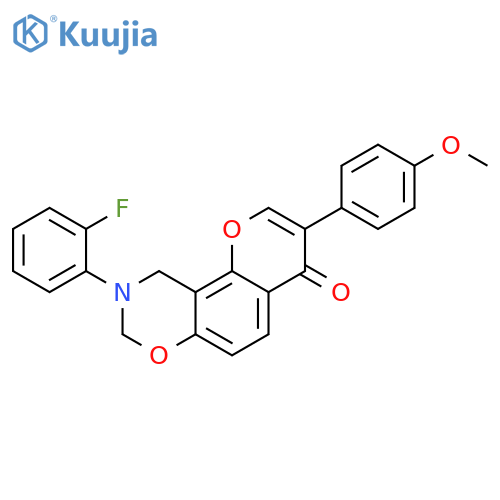 9-(2-fluorophenyl)-3-(4-methoxyphenyl)-4H,8H,9H,10H-chromeno8,7-e1,3oxazin-4-one structure