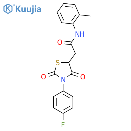 2-3-(4-fluorophenyl)-2,4-dioxo-1,3-thiazolidin-5-yl-N-(2-methylphenyl)acetamide structure
