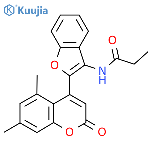 N-2-(5,7-dimethyl-2-oxo-2H-chromen-4-yl)-1-benzofuran-3-ylpropanamide structure