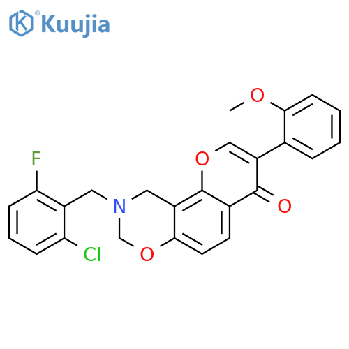 9-(2-chloro-6-fluorophenyl)methyl-3-(2-methoxyphenyl)-4H,8H,9H,10H-chromeno8,7-e1,3oxazin-4-one structure