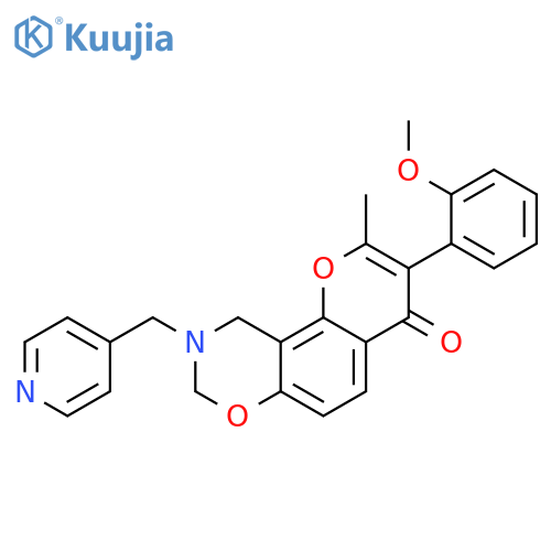 3-(2-methoxyphenyl)-2-methyl-9-(pyridin-4-yl)methyl-4H,8H,9H,10H-chromeno8,7-e1,3oxazin-4-one structure