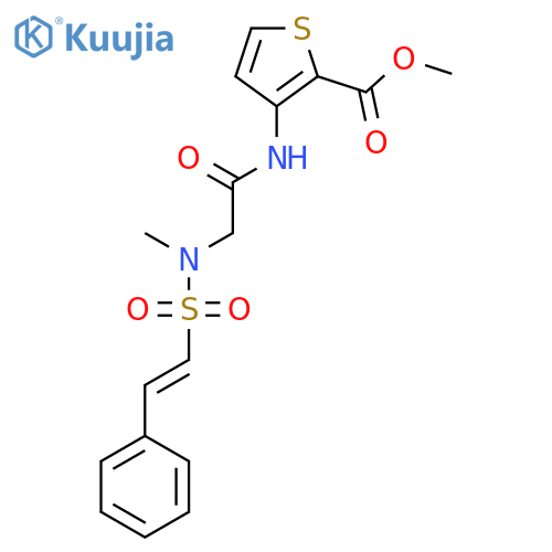 methyl 3-[2-(N-methyl-2-phenylethenesulfonamido)acetamido]thiophene-2-carboxylate structure