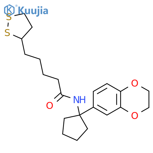 N-[1-(2,3-dihydro-1,4-benzodioxin-6-yl)cyclopentyl]-5-(dithiolan-3-yl)pentanamide structure