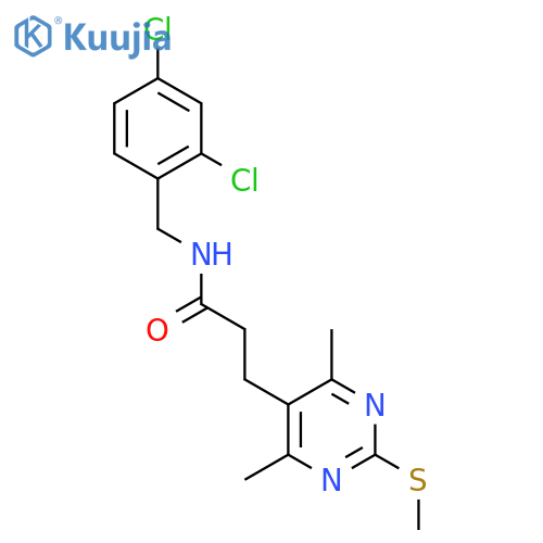 N-[(2,4-dichlorophenyl)methyl]-3-(4,6-dimethyl-2-methylsulfanylpyrimidin-5-yl)propanamide structure