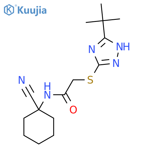 2-[(5-tert-butyl-1H-1,2,4-triazol-3-yl)sulfanyl]-N-(1-cyanocyclohexyl)acetamide structure