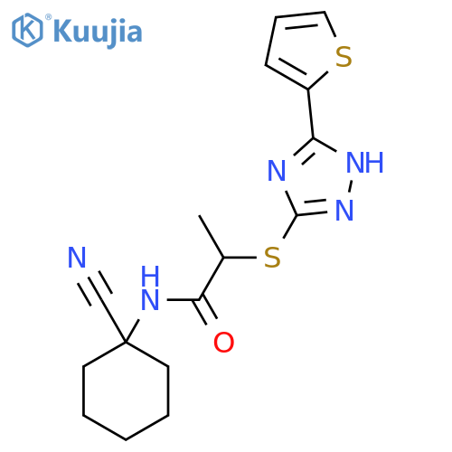N-(1-cyanocyclohexyl)-2-{[3-(thiophen-2-yl)-1H-1,2,4-triazol-5-yl]sulfanyl}propanamide structure