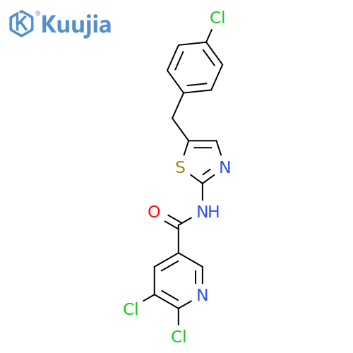 5,6-dichloro-N-[5-[(4-chlorophenyl)methyl]-1,3-thiazol-2-yl]pyridine-3-carboxamide structure