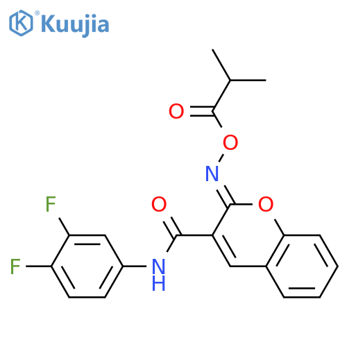 (2Z)-3-(3,4-difluorophenyl)carbamoyl-2H-chromen-2-ylideneamino 2-methylpropanoate structure