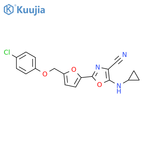 2-{5-(4-chlorophenoxy)methylfuran-2-yl}-5-(cyclopropylamino)-1,3-oxazole-4-carbonitrile structure