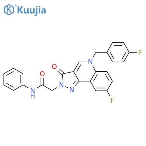 2-{8-fluoro-5-(4-fluorophenyl)methyl-3-oxo-2H,3H,5H-pyrazolo4,3-cquinolin-2-yl}-N-phenylacetamide structure
