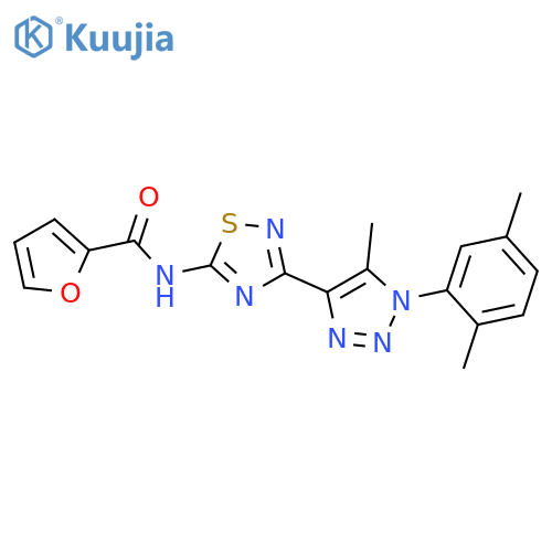 N-{3-1-(2,5-dimethylphenyl)-5-methyl-1H-1,2,3-triazol-4-yl-1,2,4-thiadiazol-5-yl}furan-2-carboxamide structure