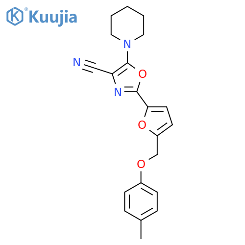 2-{5-(4-methylphenoxy)methylfuran-2-yl}-5-(piperidin-1-yl)-1,3-oxazole-4-carbonitrile structure