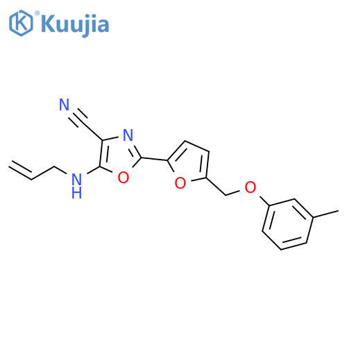 2-{5-(3-methylphenoxy)methylfuran-2-yl}-5-(prop-2-en-1-yl)amino-1,3-oxazole-4-carbonitrile structure