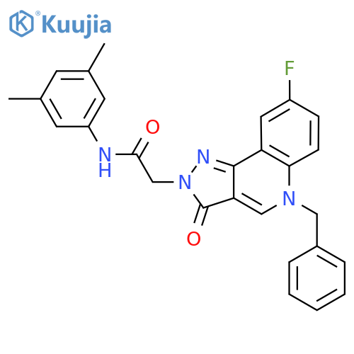 2-{5-benzyl-8-fluoro-3-oxo-2H,3H,5H-pyrazolo4,3-cquinolin-2-yl}-N-(3,5-dimethylphenyl)acetamide structure
