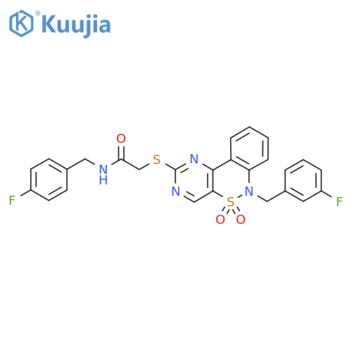N-(4-fluorophenyl)methyl-2-({9-(3-fluorophenyl)methyl-8,8-dioxo-8lambda6-thia-3,5,9-triazatricyclo8.4.0.0^{2,7}tetradeca-1(14),2(7),3,5,10,12-hexaen-4-yl}sulfanyl)acetamide structure