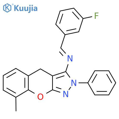 (1E)-1-(3-fluorophenyl)-N-{8-methyl-2-phenyl-2H,4H-chromeno2,3-cpyrazol-3-yl}methanimine structure