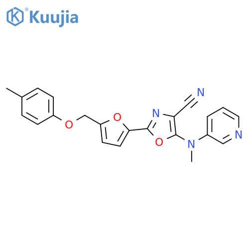 2-{5-(4-methylphenoxy)methylfuran-2-yl}-5-{(pyridin-3-yl)methylamino}-1,3-oxazole-4-carbonitrile structure